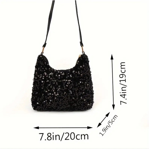 Black Sequin Mini Bag with Curved Silhouette - Picture 3 of 5